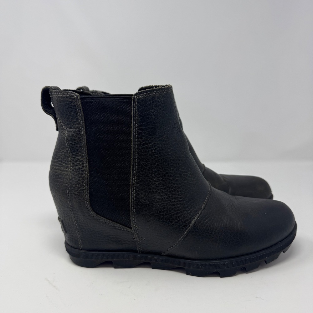 Sorel Joan of Arctic‎ II Hidden Wedge Black Leather Chelsea Boots Womens 10